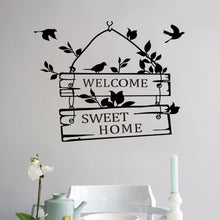 Load image into Gallery viewer, welcome sweet home quotes wall stickers home decor living room door sign birds flower vine wall decals vinyl mural art
