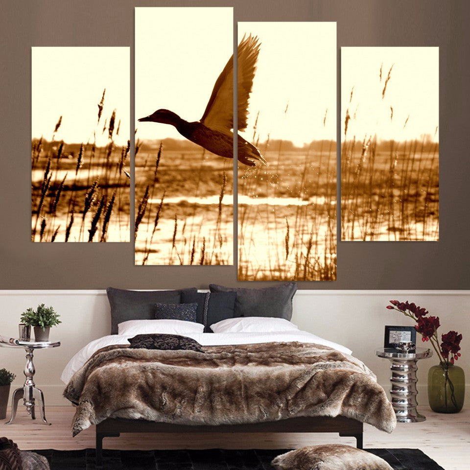 HD Printed 4 piece canvas wall art duck flying lake Painting room decoration decorative pictures Free shipping/NY-5856