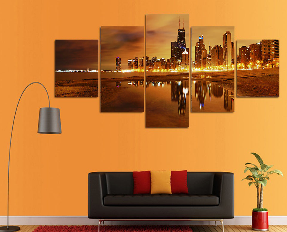 5 piece canvas art chicago evening canvas painting posters and prints room decor paintings for living room Free shipping/ny-4522
