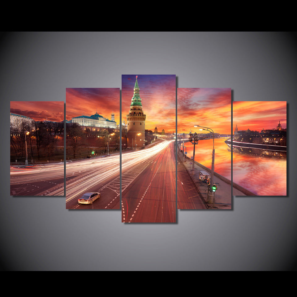 canvas Printed Red Sunset Over Moscow Kremlin Painting Canvas Print room decor print poster picture canvas Free shipping/NY-5732