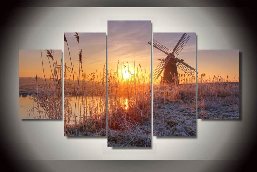HD Printed Sunset reeds Windmill Painting on canvas room decoration print poster picture canvas Free shipping/ny-2123