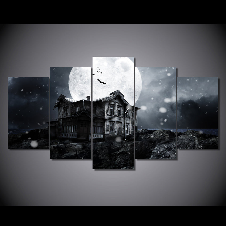 HD Printed Halloween haunted house full moon Painting Canvas Print room decor print poster picture canvas Free shipping/NY-5835