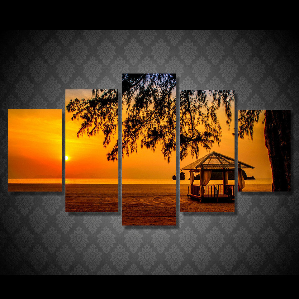 HD Printed  Sunset beach pavilion Painting Canvas Print room decor print poster picture canvas Free shipping/NY-5942
