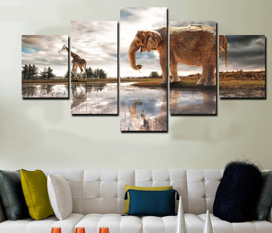HD Printed Elephant and Giraffe Painting Canvas Print room decor print poster picture canvas Free shipping/ny-3093