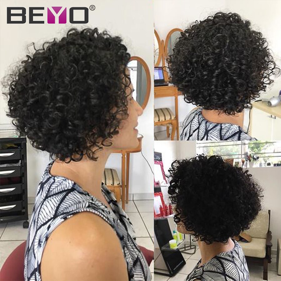 Brazilian Pixie Cut Wig Water Wave Wig Short Human Hair Wigs For Black Women Full Machine Wig Beyo Remy Hair