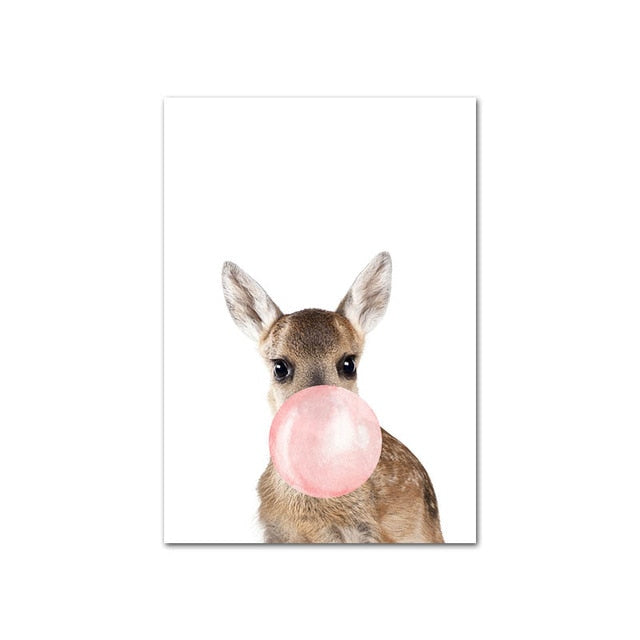 Pink Bubble Elephant Giraffe Child Poster Animal Wall Art Canvas Nursery Print Painting Nordic Kid Baby Room Decoration Picture
