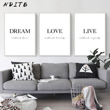 Load image into Gallery viewer, Dream Love Motivational Poster Black White Simple Quotes Canvas Wall Art Print Painting Minimalist Room Decoration Picture
