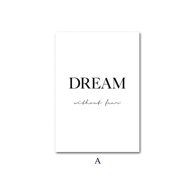 Dream Love Motivational Poster Black White Simple Quotes Canvas Wall Art Print Painting Minimalist Room Decoration Picture