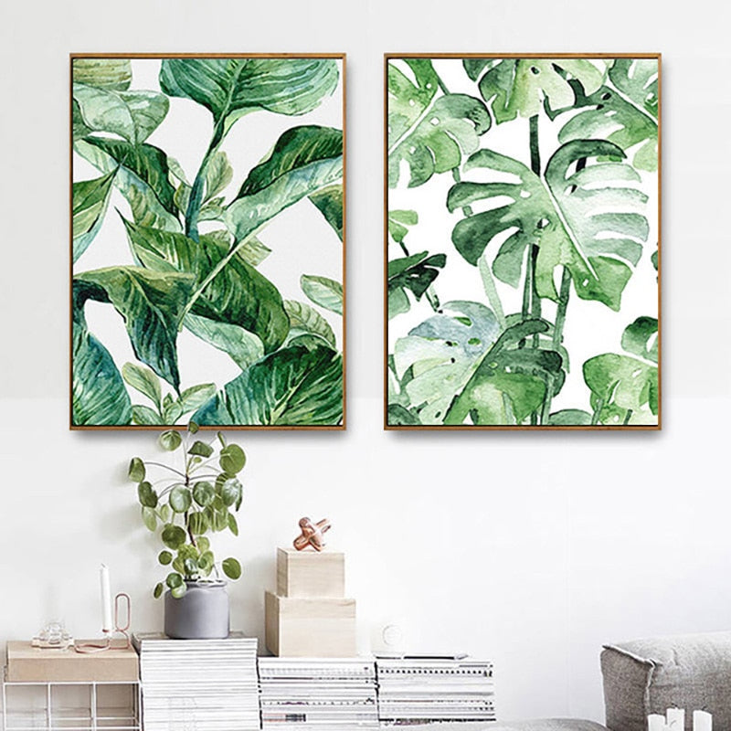 Nordic Canvas Painting Green Tropical Plant Leaves Art Print Poster Wall Pictures Modern Minimalist Bedroom Living Room Decor