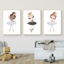 Load image into Gallery viewer, Cute Cartoon Ballet Dancing Girl Picture Sweet Home Decor Nordic Canvas Painting Wall Art Poster Pink Print for Girl&#39;s Bedroom

