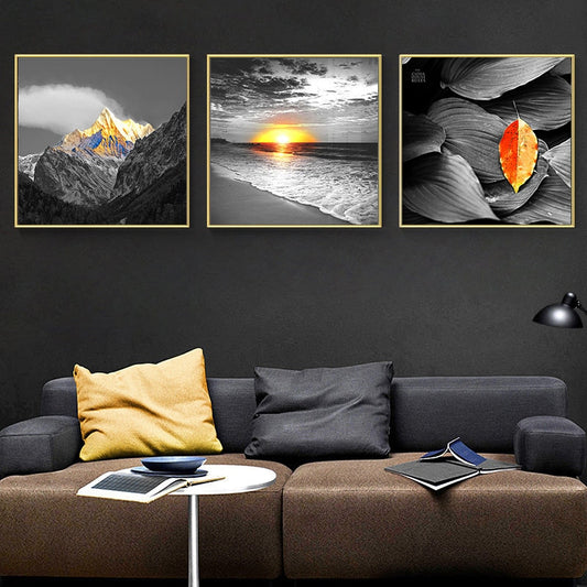 Modern Scenery Nordic Canvas Painting Print Wall Art Home Decor Poster Yellow Fresh Landscape Picture Art Painting for Bedroom