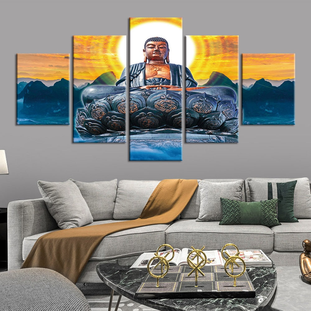 5 Panels Canvas Buddha Statue HD Prints Painting Wall Art Picture For Living Room Wall Decor Home Decoration