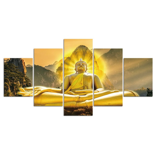 5 Panels Canvas Buddha Statue HD Prints Painting Wall Art Picture For Living Room Wall Decor Home Decoration