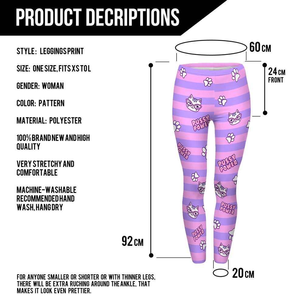 Women Leggings Pusy Power Pink Stripes Printing Cats Fitness Legging High Waist Stretch