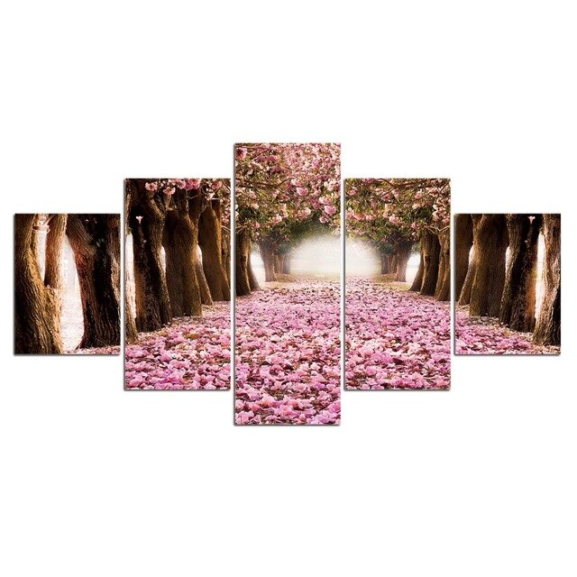 Wall Art HD Print Home Decoration 5 Pieces Cherry Blossom Trees Canvas Painting Picture Poster Modular For Bedroom
