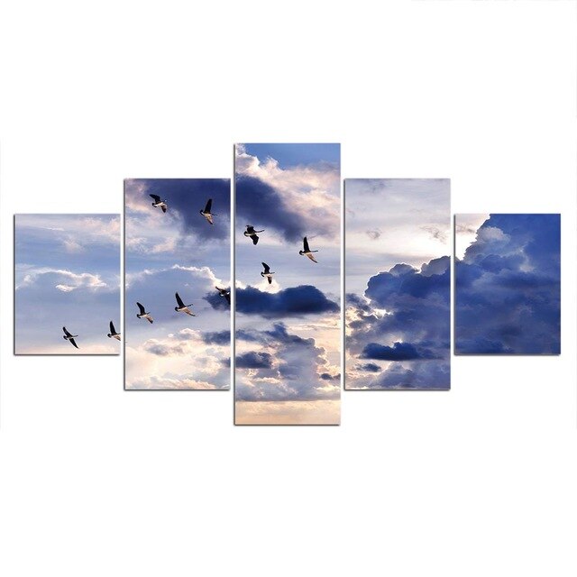 5 Pieces Canvas Poster Art Blue Sky Clouds Sunlight HD Prints Home Decor Wall Picture for Living Room