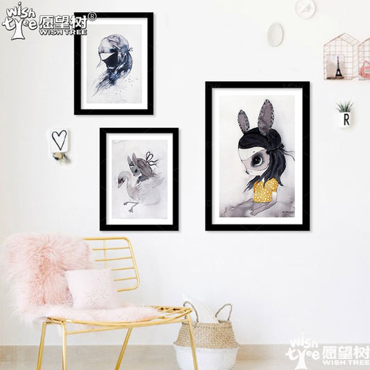 New Cuadros Nordic Duvar Tablolar Rabbit Girl Canvas Art Wall Art Canvas Painting Wall Pictures For Living Room No Poster Frame
