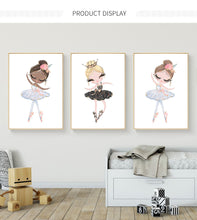 Load image into Gallery viewer, Cute Cartoon Ballet Dancing Girl Picture Sweet Home Decor Nordic Canvas Painting Wall Art Poster Pink Print for Girl&#39;s Bedroom
