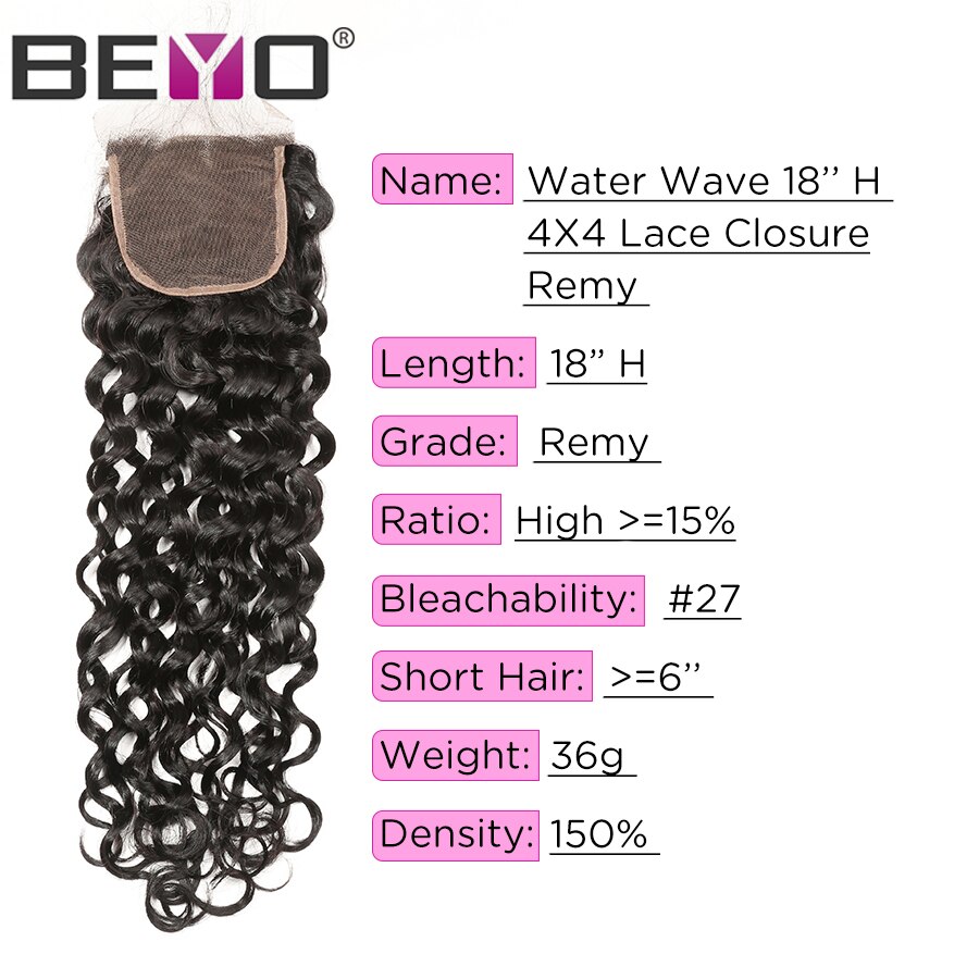 Water Wave Bundles With Closure Brazilian Hair Weave Bundles With Closure 4Pcs Human Hair Bundles With Closure NonRemy Beyo Hair