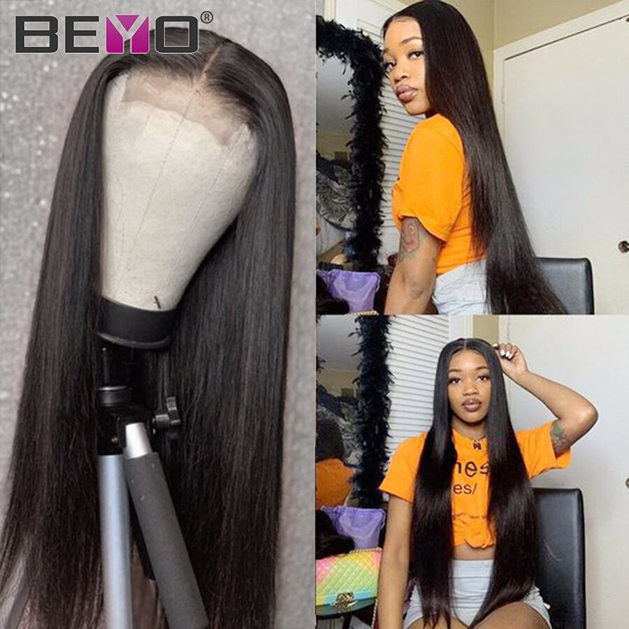 Straight T Part Lace Fronal Human Hair Wigs 4x4 Lace Closure Wig Pre Plucked With Baby Hair For Black Women Brazilian Remy Wigs