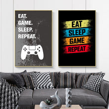 Load image into Gallery viewer, Eat Game Sleep Repeat Gaming Wall Art Gamer Canvas Painting

