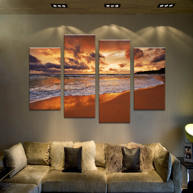 4PCS beach sundown the best selling Wall painting print on canvas for home decor ideas paints on wall pictures art No framed
