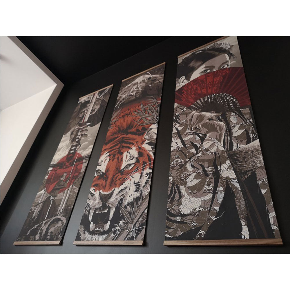 Japanese Ukiyo E Print Canvas Poster With Solid Wood Hanging Scroll