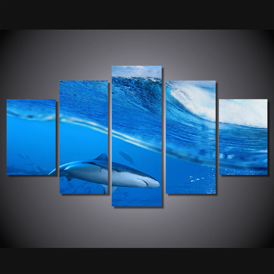 HD Printed Waves blue sea shark Painting on canvas room decoration print poster picture canvas Free shipping/ny-2086