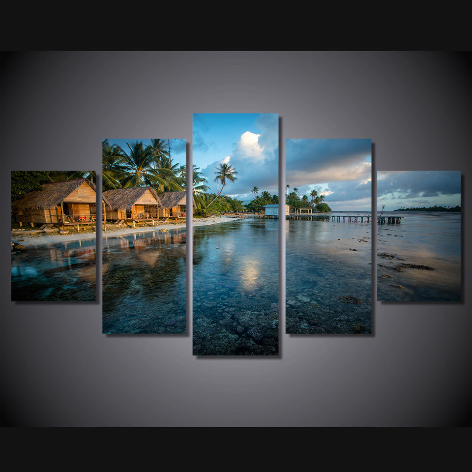 HD Printed Beach house 5 pieces Group Painting room decor print poster picture canvas Free shipping/ny-557