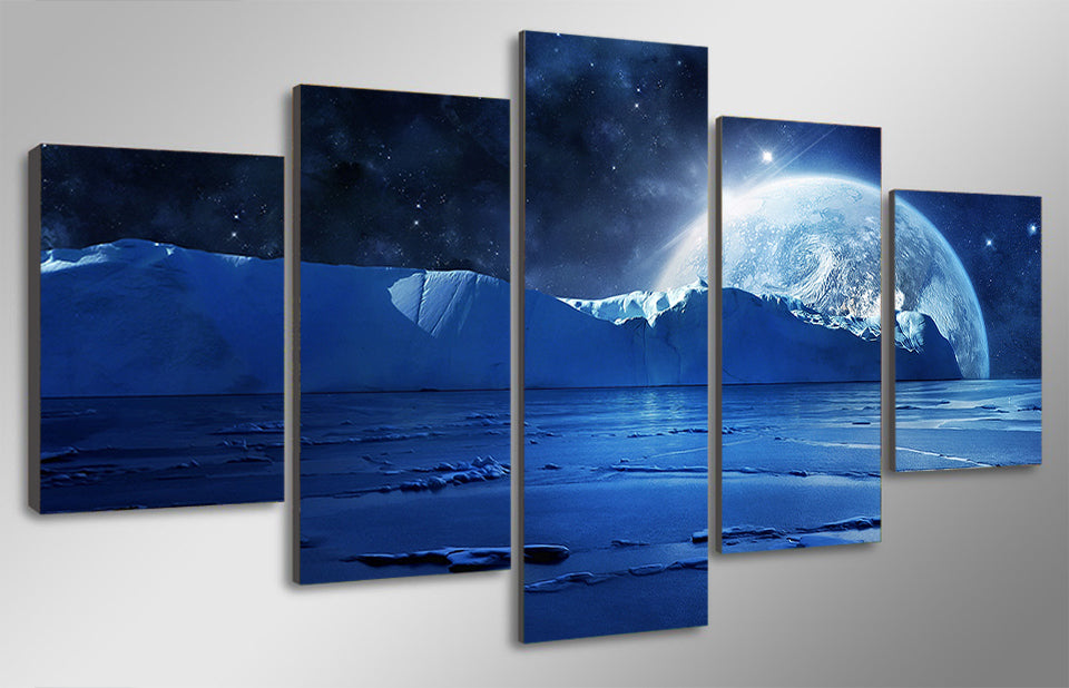 HD Printed Blue sea ice water cold night planets and stars Group Painting  room decor print poster picture canvas/F018