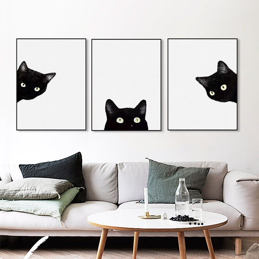 3 Piece Watercolor Black Cat Head Face Animal Posters and Prints Nordic Living Room Wall Art Pictures Home Decor Canvas Painting