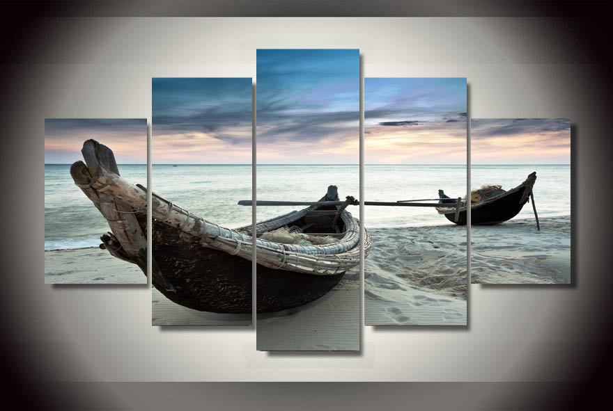 HD Printed Boats on the beach Painting on canvas room decoration print poster picture canvas Free shipping/ny-1898