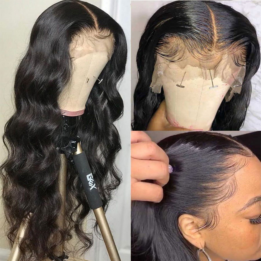 Cheapest 250 Density Lace Wig Glueless Body Wave Lace Front Wig 28 Inch Transparent Lace Human Hair Wig For Women T Part Remy