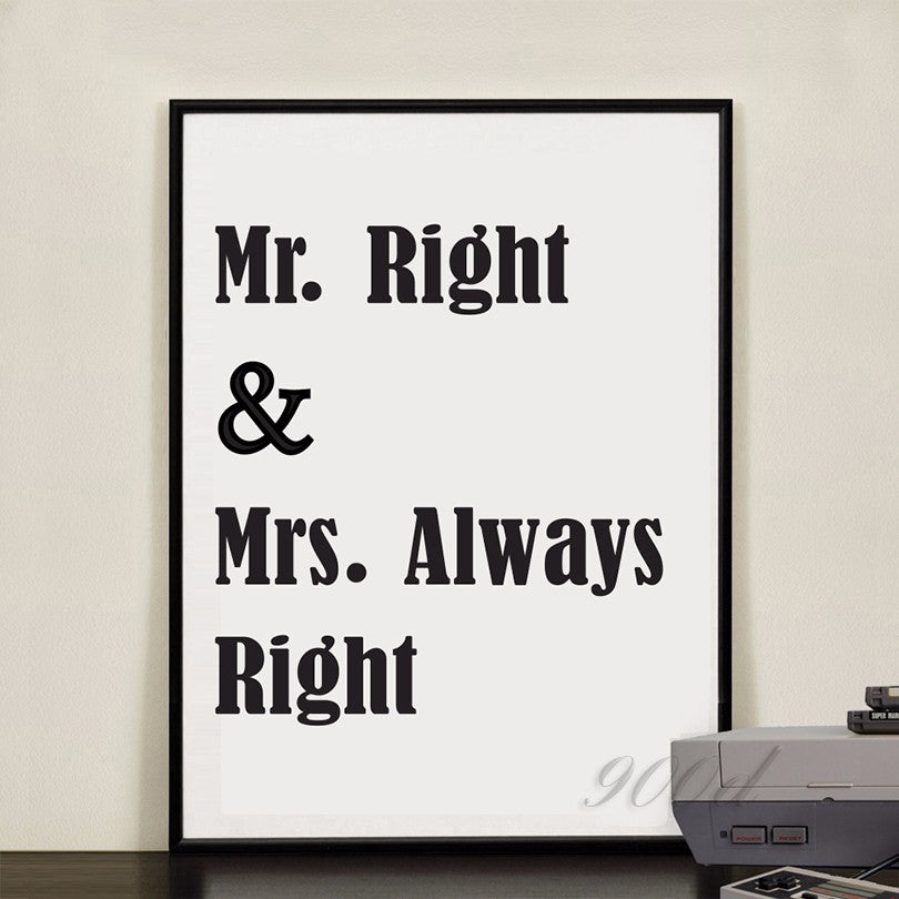 Mr Right Quote Canvas Art Print Painting Poster, Wall Pictures for Home Decoration, Wall Decor YE024