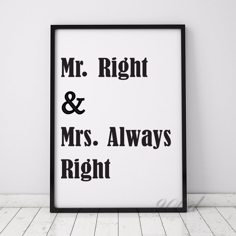Mr Right Quote Canvas Art Print Painting Poster, Wall Pictures for Home Decoration, Wall Decor YE024