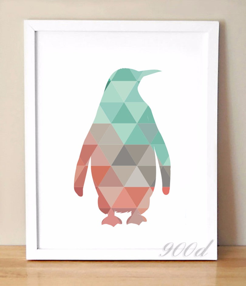 Geometric Penguim Canvas Art Print Painting Poster,  Wall Pictures for Home Decoration, Home Decor 237-24
