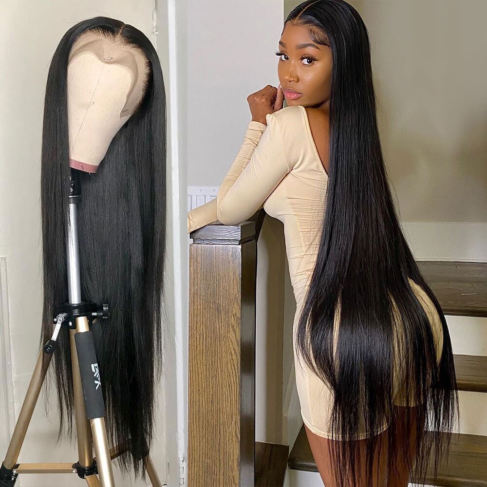 Highlight Wig Human Hair 30 Inch Straight Lace Front Wig Ombre Colored Bone Straight Human Hair Wigs #4/27 T Part Nature Color