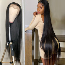 Load image into Gallery viewer, Highlight Wig Human Hair 30 Inch Straight Lace Front Wig Ombre Colored Bone Straight Human Hair Wigs #4/27 T Part Nature Color
