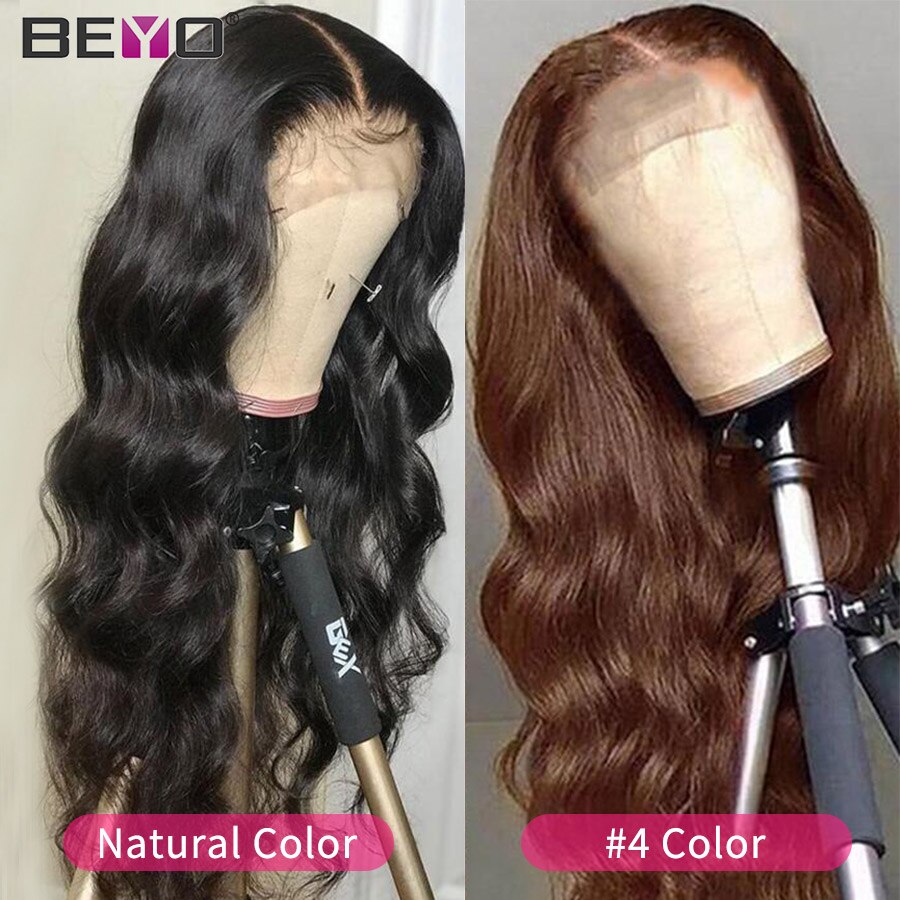 Cheap 180 Density Brown Body Wave Wig Peruvian Hair Lace Front Human Hair Wigs For Black Women T Part Transparent Lace Wigs Beyo