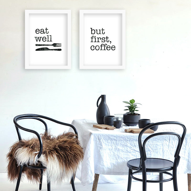 Wall poster eat well but firsr coffee Quote Canvas Art Print Poster Wall Pictures for Home Decoration Frame not include v29
