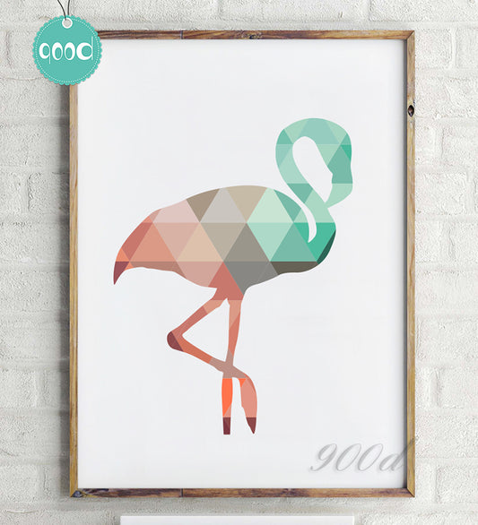Geometric Coral  Flamingo Canvas Art Print Poster, Wall Pictures for Home Decoration, Wall Art Decor FA237-15