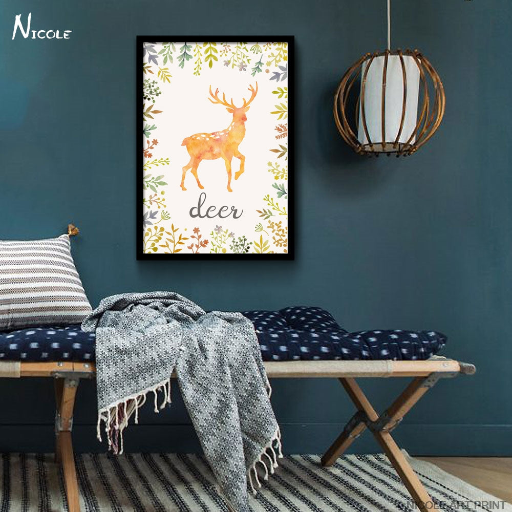 Watercolor Deer Bear Fox Nordic Art Canvas Poster Painting Forest Animals Minimalist Picture Home Children Room Wall Decoration