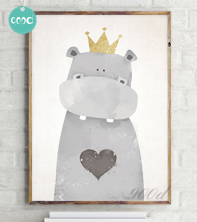 Cartoon Cute Hippo Canvas Art Print Painting Poster,  Wall Picture for Home Decoration, Wall Art Decor FA400-1