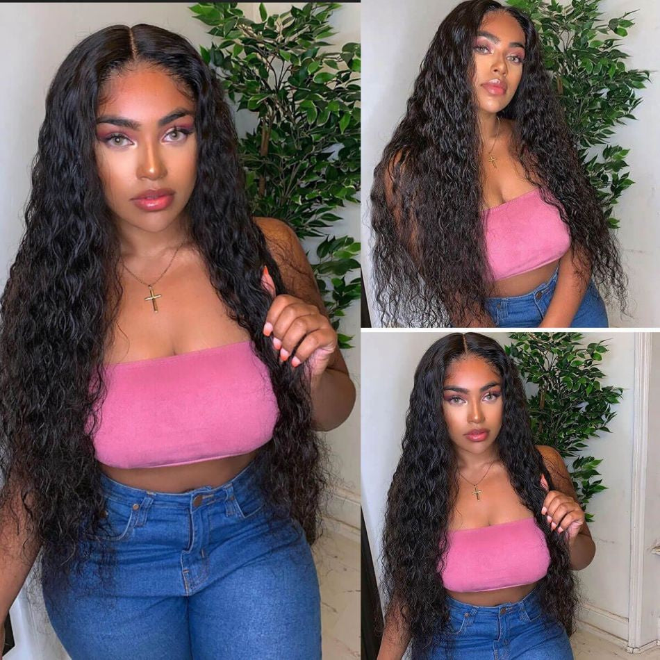 30 Inch Cheap  Water Wave Lace Front Wig Transparent Lace Frontal Wigs  Human Hair Wigs T Part Wig for Black Women  Remy Wig