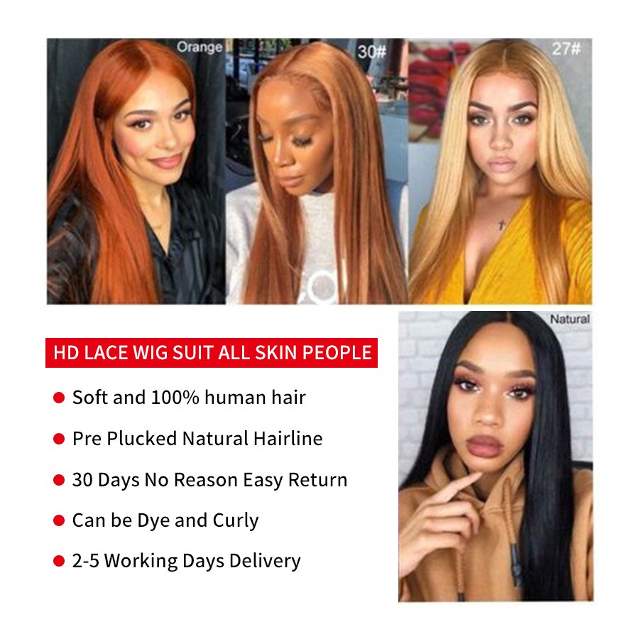 Straight Lace Front Wig Human Hair Wigs For Women 250% HD Lace Frontal Wig With Baby Hair 13x4 HD Transparent Lace Frontal Wig