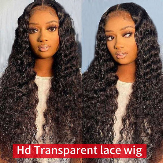 Cheap 250 Density Deep Wave Front Wig Hd Transparent Lace Frontal Wigs  Human Hair Wigs T Part Wig for Black Women Remy Wig