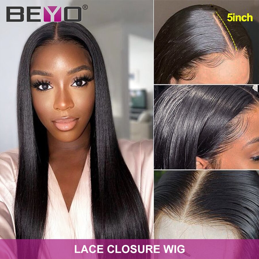 Straight T Part Lace Fronal Human Hair Wigs 4x4 Lace Closure Wig Pre Plucked With Baby Hair For Black Women Brazilian Remy Wigs