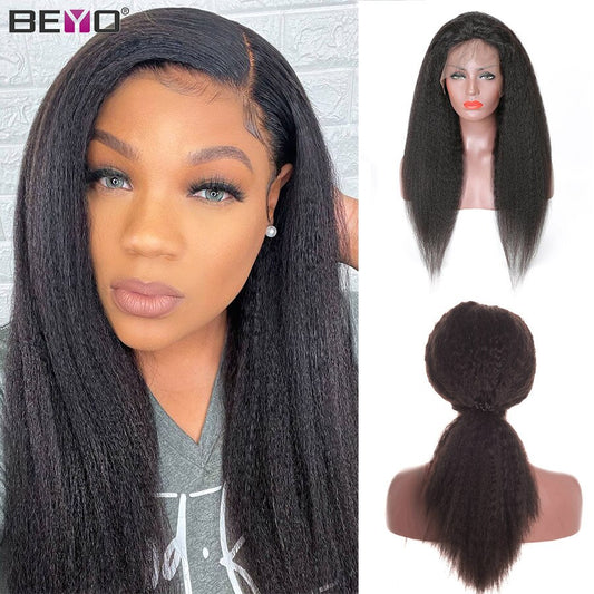 T Part Lace Front Human Hair Wigs For Women Black Pre Plucked Brazilian Kinky Straight Lace T Part Wig Beyo Remy Hair Wigs