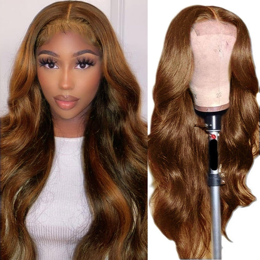Light Brown Body Wave Human Hair Wigs HD Lace Frontal Wig  Pre Plucked With Baby Hair  T part Colored Body Wave Human Hair Wigs