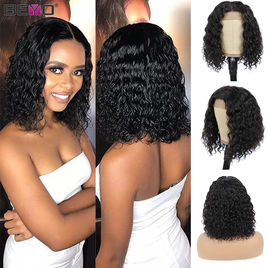 Deep Curly Bob Wig 4x4 Short Bob Humam Hair Lace Closure Wig For Women Pre Plucked Brazilian Hair Wigs Remy Hair